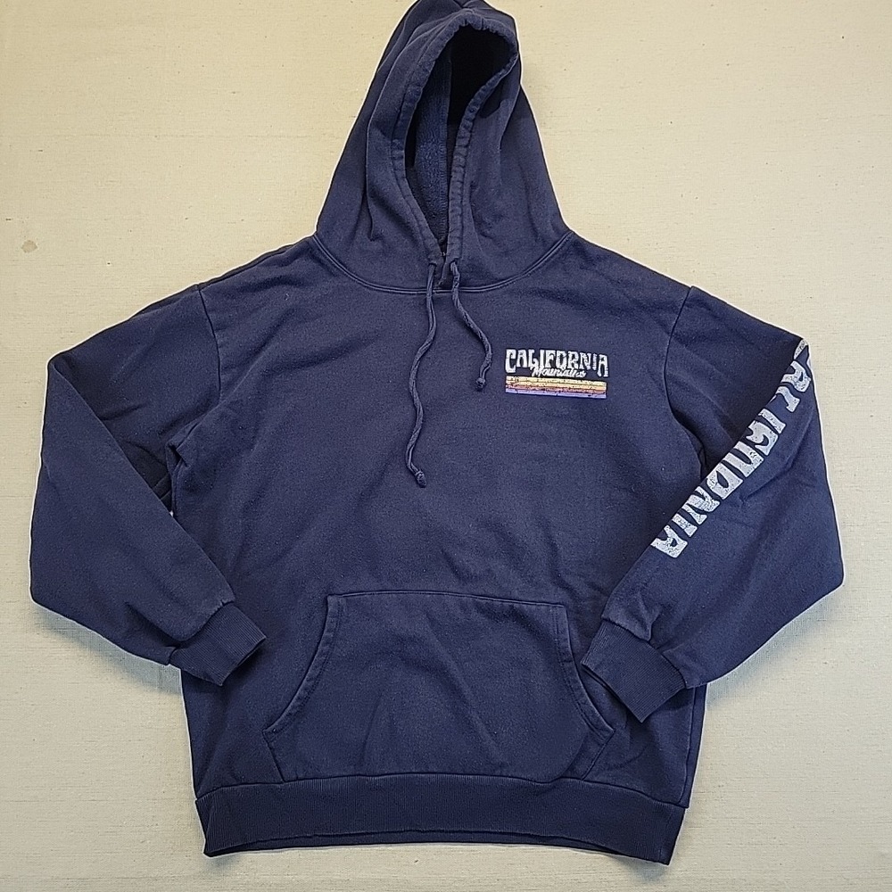 Social Scene California Mountains Graphic Hoodie Sweatshirt Blue Size L